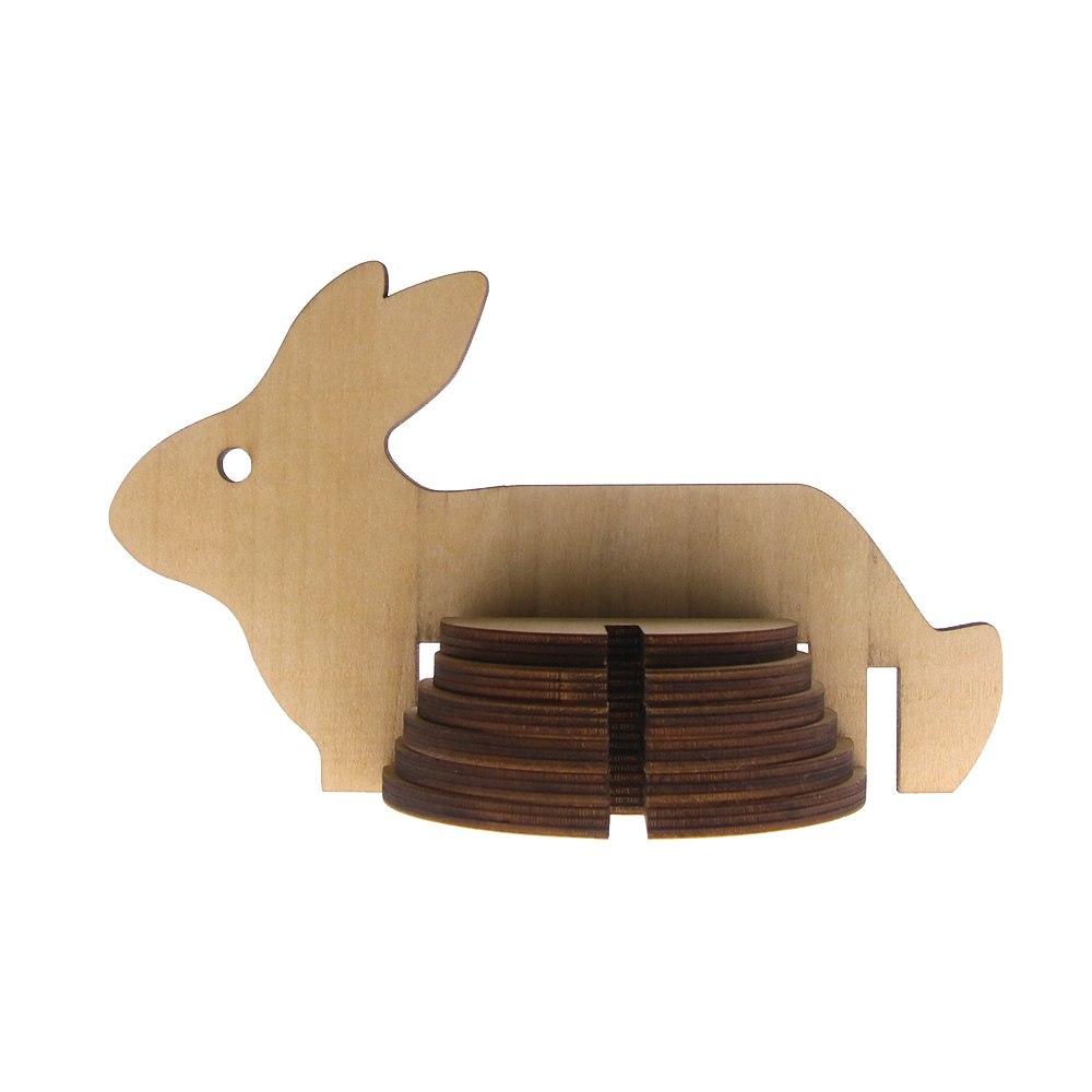 7Pieces/Set Lovely Bunny Art Decoration Wooden Pin Coaster Creative Rabbit Coffee Cup Mat Personality Table Decor by Woody Signs Co. - Handmade Crafted Unique Wooden Creative