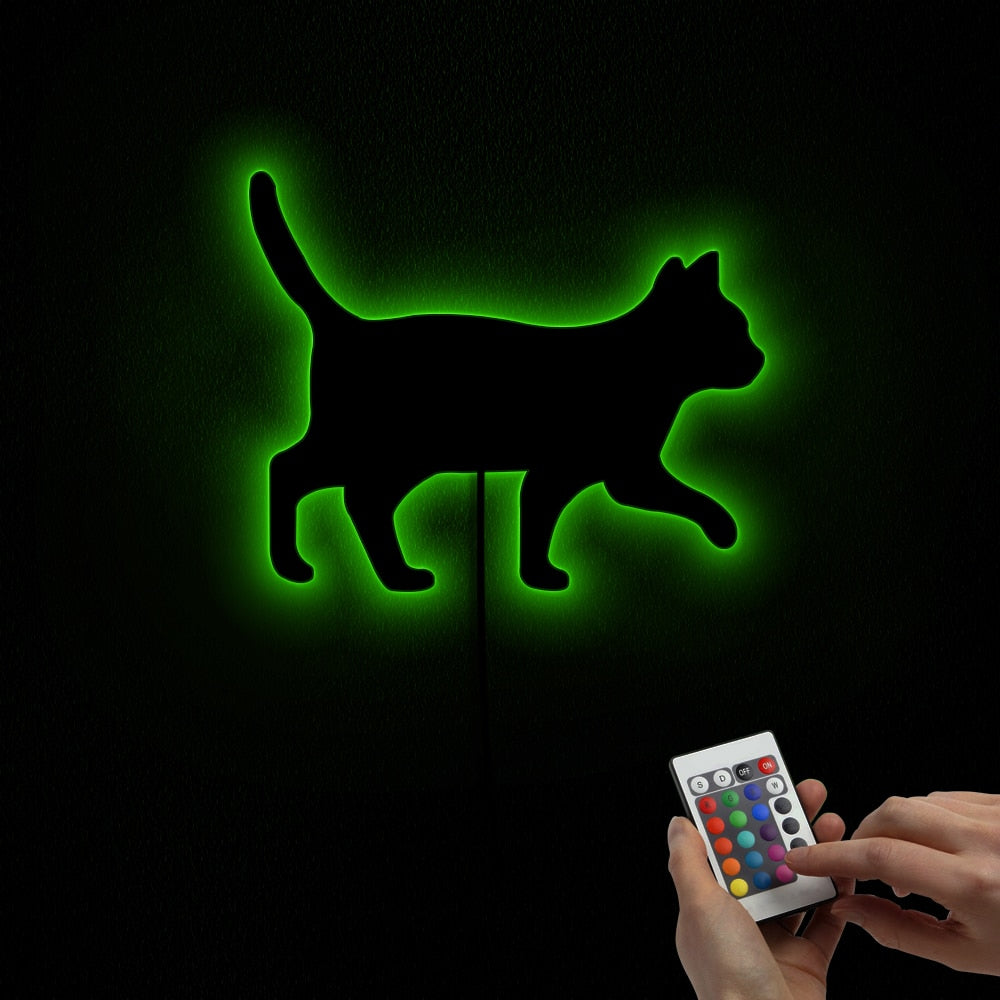 Cat Walking On The Wall Mirror Girl Room Makeup Wall Mirror Kitten Cat Moder Design Mirror With LED Light by Woody Signs Co. - Handmade Crafted Unique Wooden Creative
