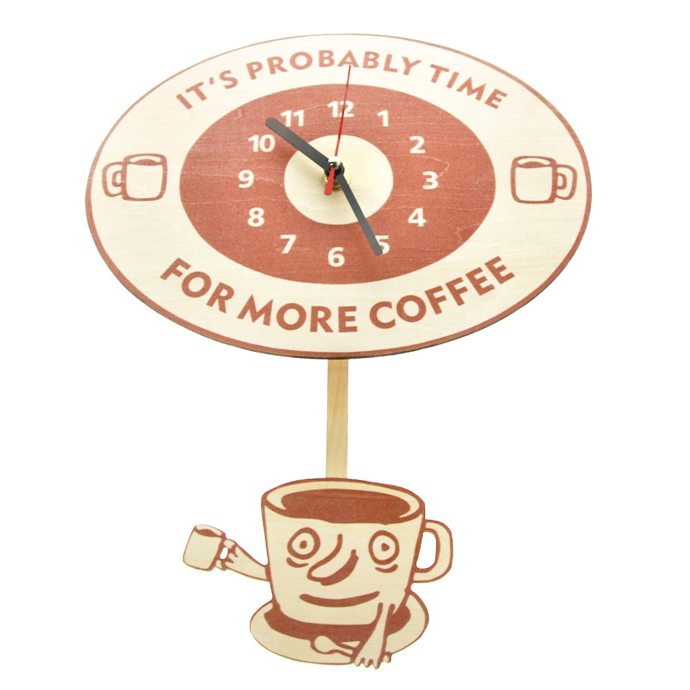 Time For More Coffee Inspirational Quote Coffee Wall Clock With Swinging Mug Cafe Clock Coffee Lovers Gift by Woody Signs Co. - Handmade Crafted Unique Wooden Creative