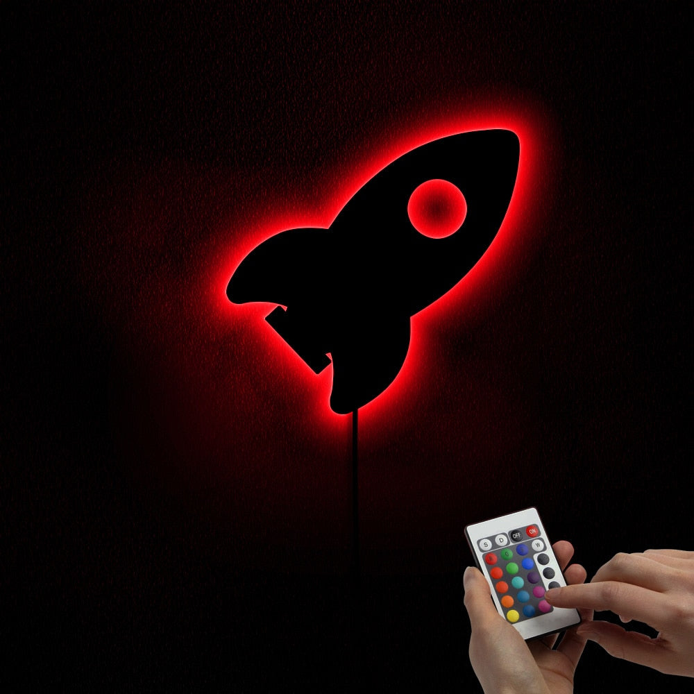 Outer Space Wall Mirror Kids Room Nursery Decor With LED Lights Space Astronaut Rocket Acrylic Mirror For Bedroom by Woody Signs Co. - Handmade Crafted Unique Wooden Creative