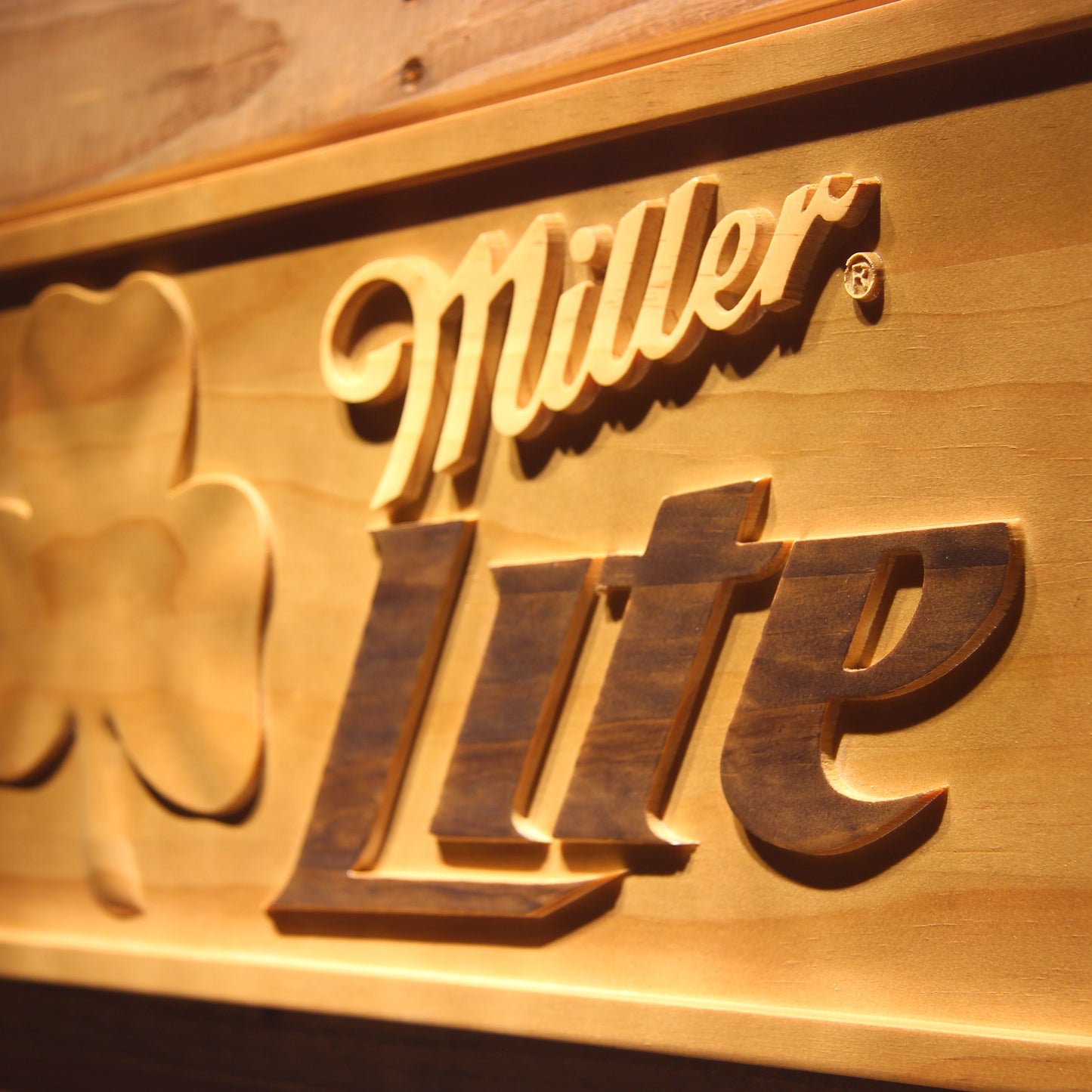 Miller Light Shamrock 3D Wooden Bar Signs by Woody Signs Co. - Handmade Crafted Unique Wooden Creative