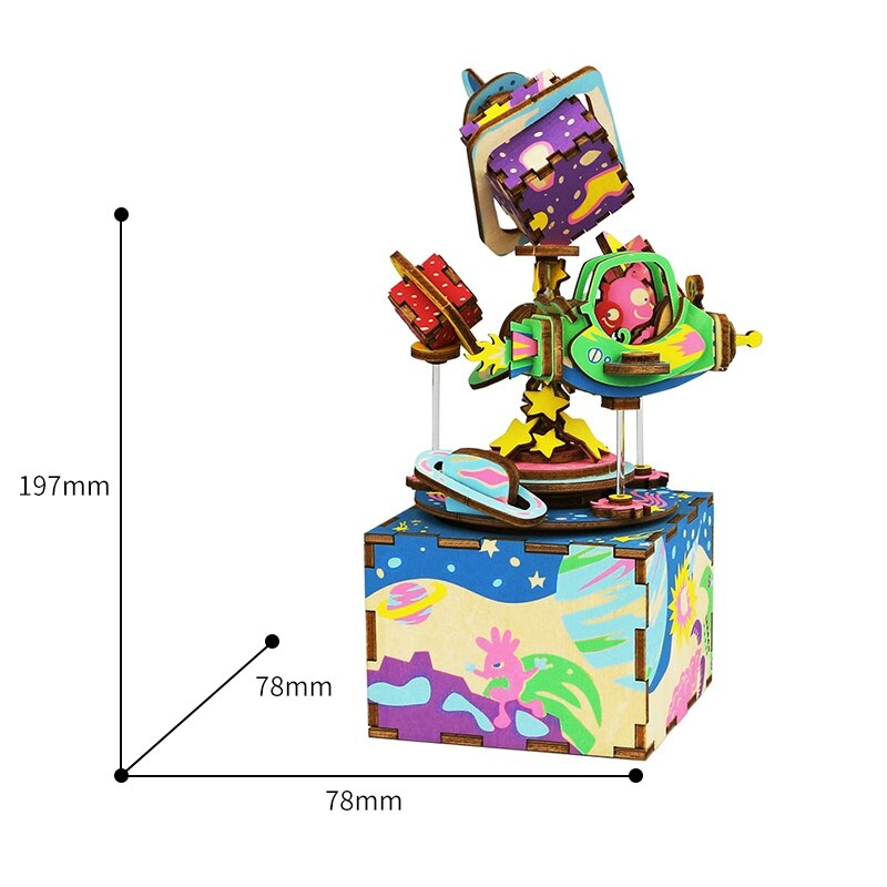 DIY Spaceship 3D Wooden Puzzle Game Assembly Rotatable Music Box Toy Gift for Children Adult AM403 by Woody Signs Co. - Handmade Crafted Unique Wooden Creative