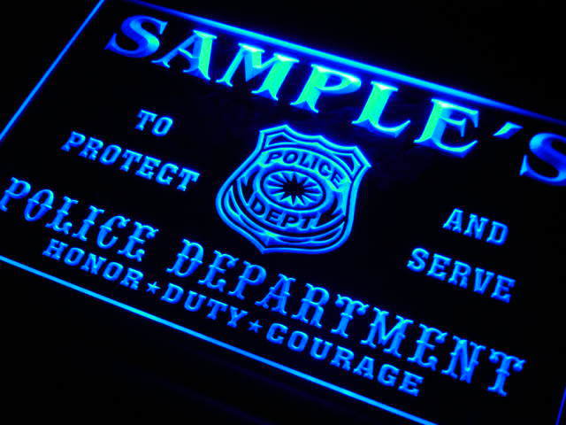 tk Name Custom Police Station Badge Bar Neon Light Signs with On/Off Switch 7 Colors 4 Sizes by Woody Signs Co. - Handmade Crafted Unique Wooden Creative