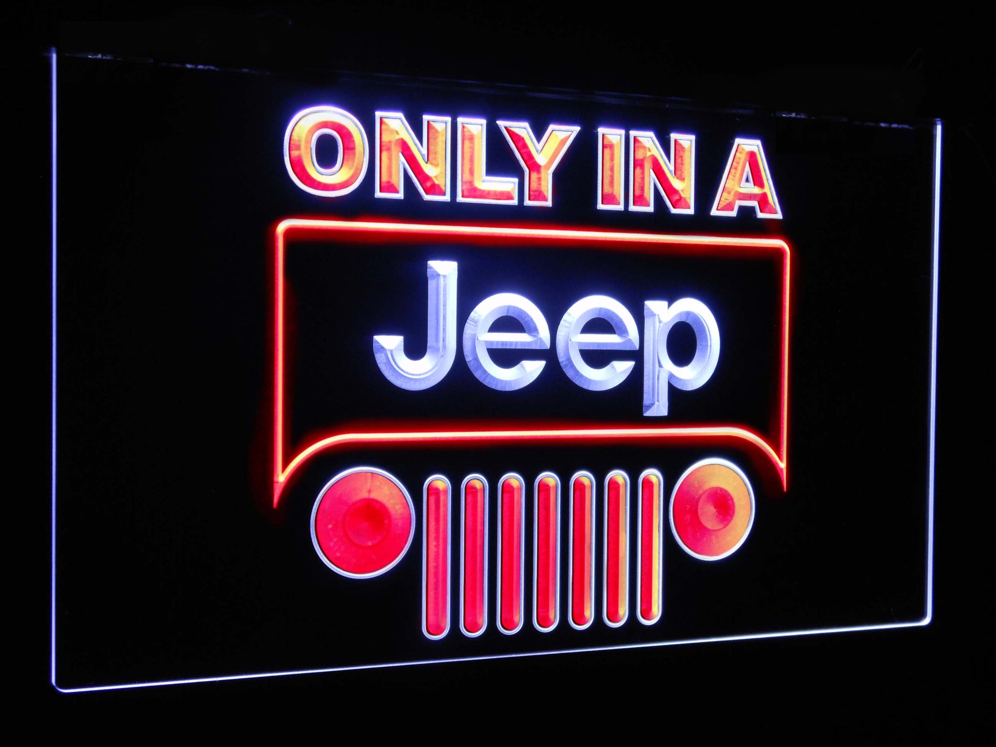 Only in a Jeep Car Bar Decoration Gift Dual Color Led Neon Light Signs st6-d0134 by Woody Signs Co. - Handmade Crafted Unique Wooden Creative