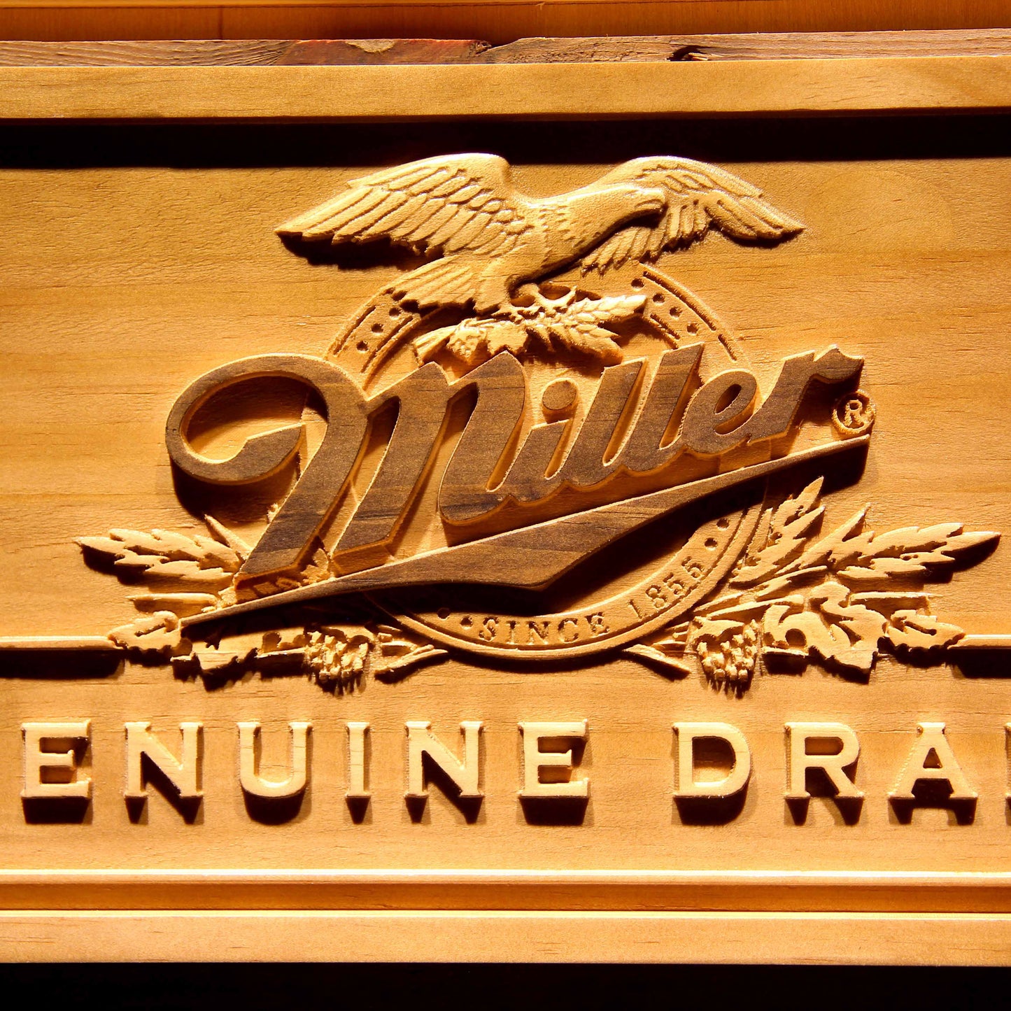 Miller Eagle Genuine Draft 3D Wooden Signs by Woody Signs Co. - Handmade Crafted Unique Wooden Creative