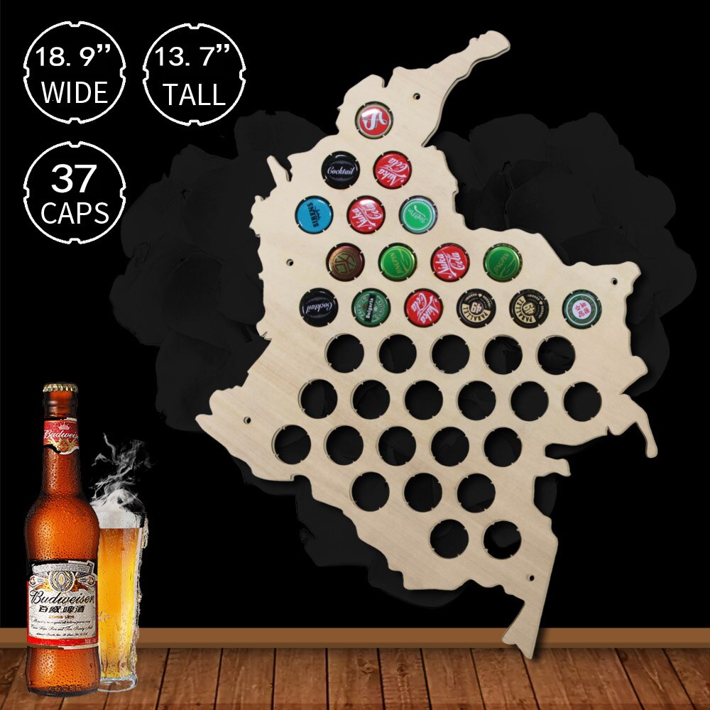 Colombia Cap Map Wooden Bottle Cap Display Map Decorate Map Novelty Wall Mounted Wood Map by Woody Signs Co. - Handmade Crafted Unique Wooden Creative