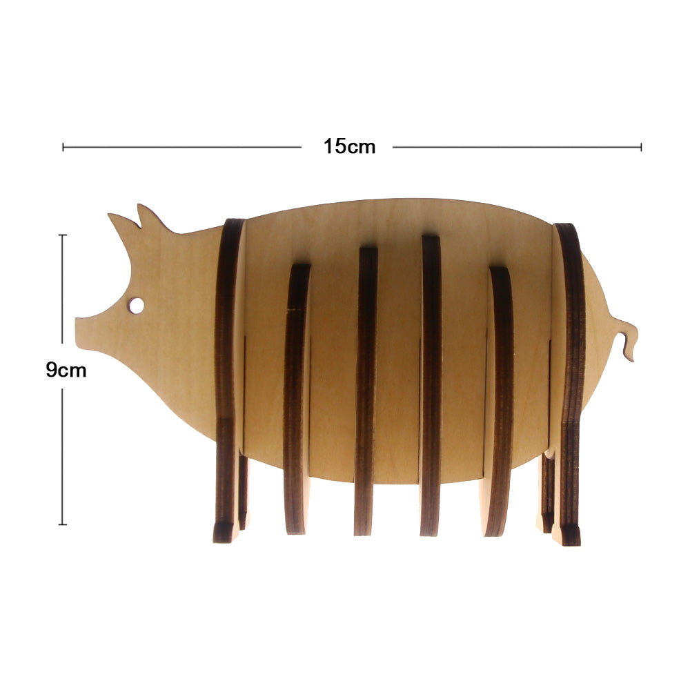 7Pieces/Set Creative Wooden Pin Coaster Pig Model Coffee Tea Milk Cup Mats Unique Table Decor Kitchen Placemat by Woody Signs Co. - Handmade Crafted Unique Wooden Creative