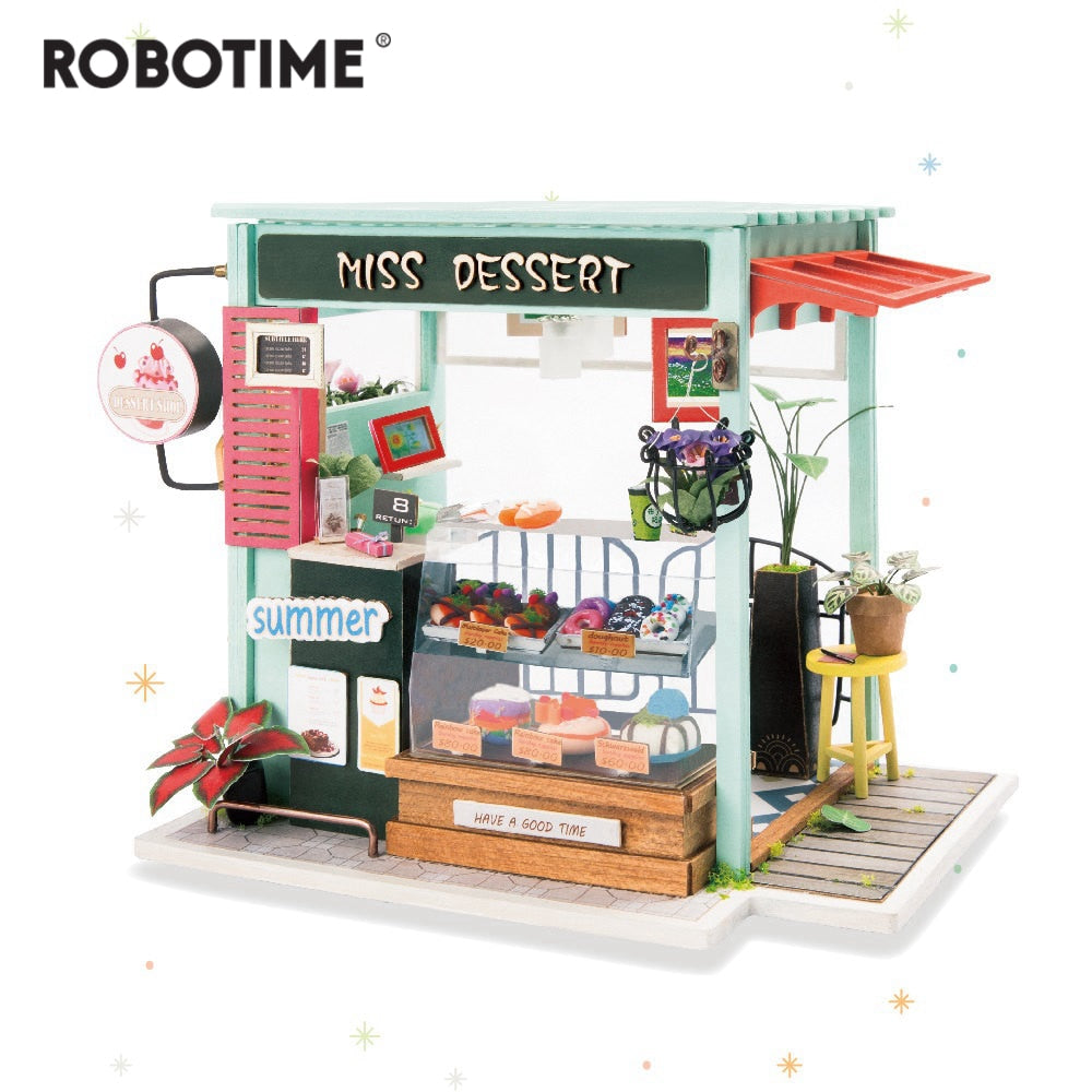 DIY Ice Cream Station with Furniture Miniature Wooden Doll House Model DGM06 by Woody Signs Co. - Handmade Crafted Unique Wooden Creative