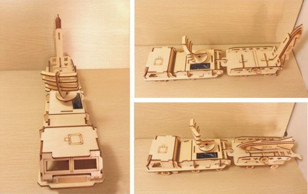 Wooden DIY Solar Power Missile Truck Eco-friendly Educational Puzzle DIY Assemble Creative Toys For Kids by Woody Signs Co. - Handmade Crafted Unique Wooden Creative