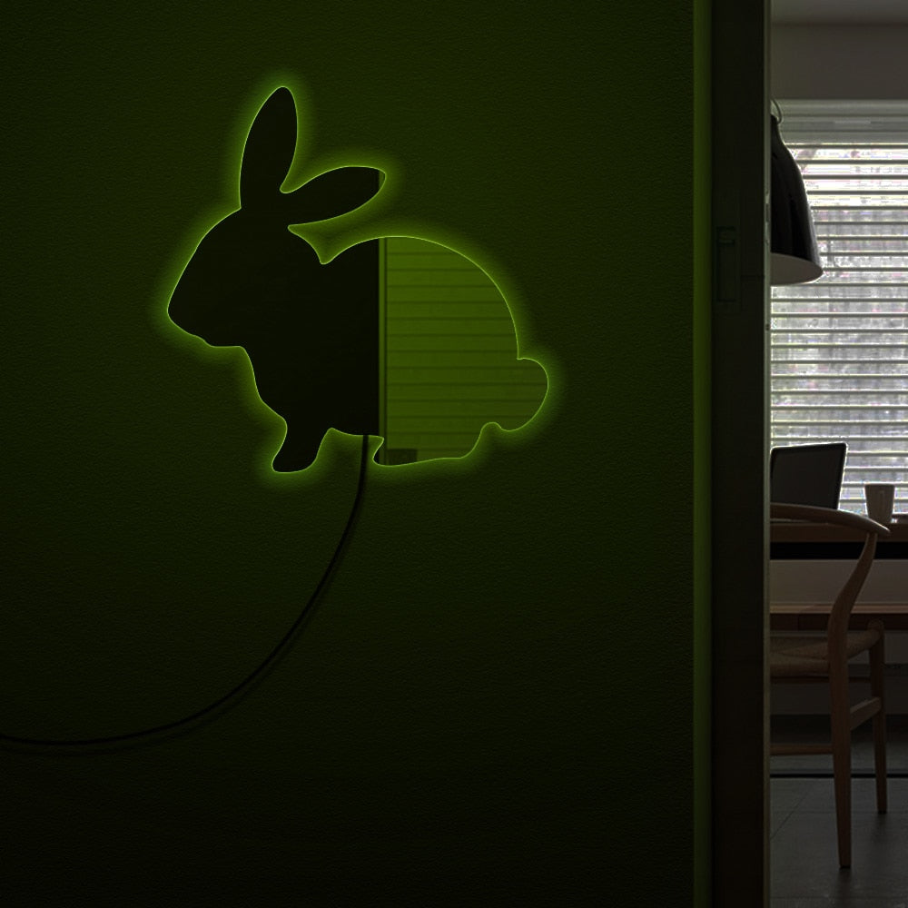 Modern Baby Room Bunny Wall Mirror Woodland Animal Makeup Mirror With LED Lights Rabbit Illuminated Acrylic Mirror by Woody Signs Co. - Handmade Crafted Unique Wooden Creative