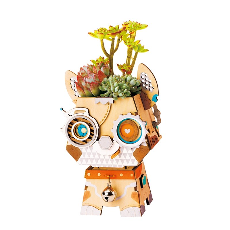 Children Adult Cute Puppy Flower Pot 3D Wooden Puzzle Game Educational Models FT742 by Woody Signs Co. - Handmade Crafted Unique Wooden Creative
