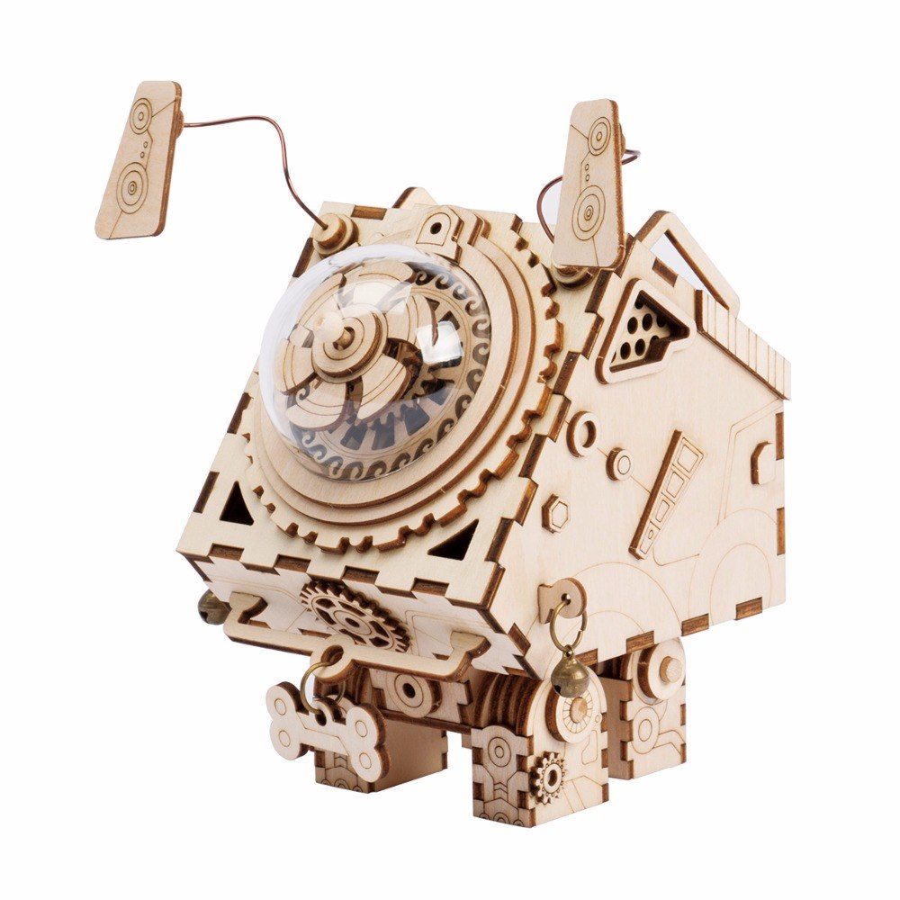 3D Puzzle DIY Movement Wooden dogs Model toys for Children girl boys brain training Music Box Seymour AM480 by Woody Signs Co. - Handmade Crafted Unique Wooden Creative