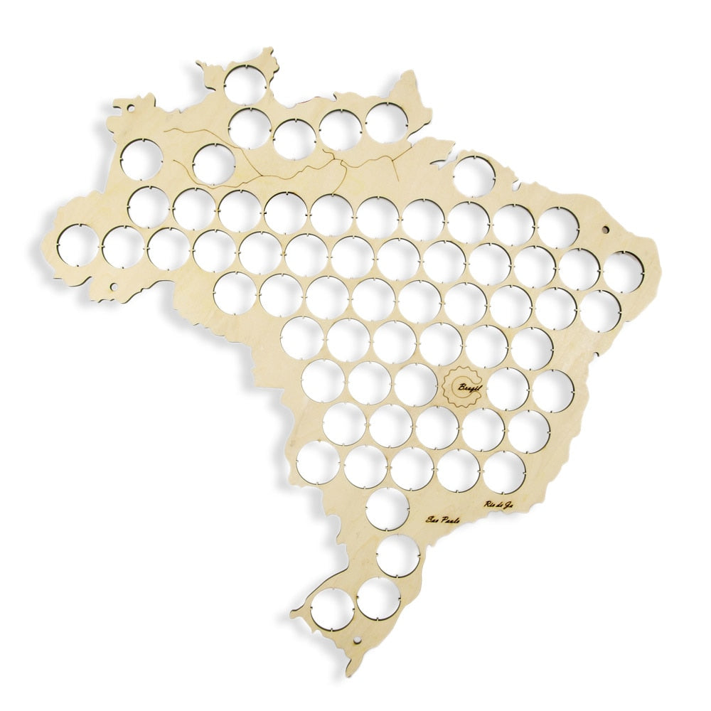 Brazil Cap Map Brazilian Wooden Cap Trap Soda Pop Caps Display Map Of Brasil Cap Plywood Craft Map by Woody Signs Co. - Handmade Crafted Unique Wooden Creative