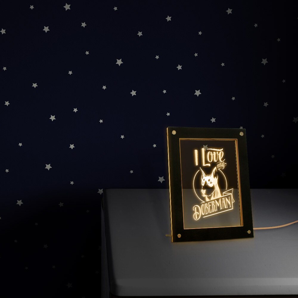 I Love My Doberman Customized Picture Frame Lamp Portrait Dig Breed Photo Frame Kid Room Bedside Sleepy Accent Lamp by Woody Signs Co. - Handmade Crafted Unique Wooden Creative