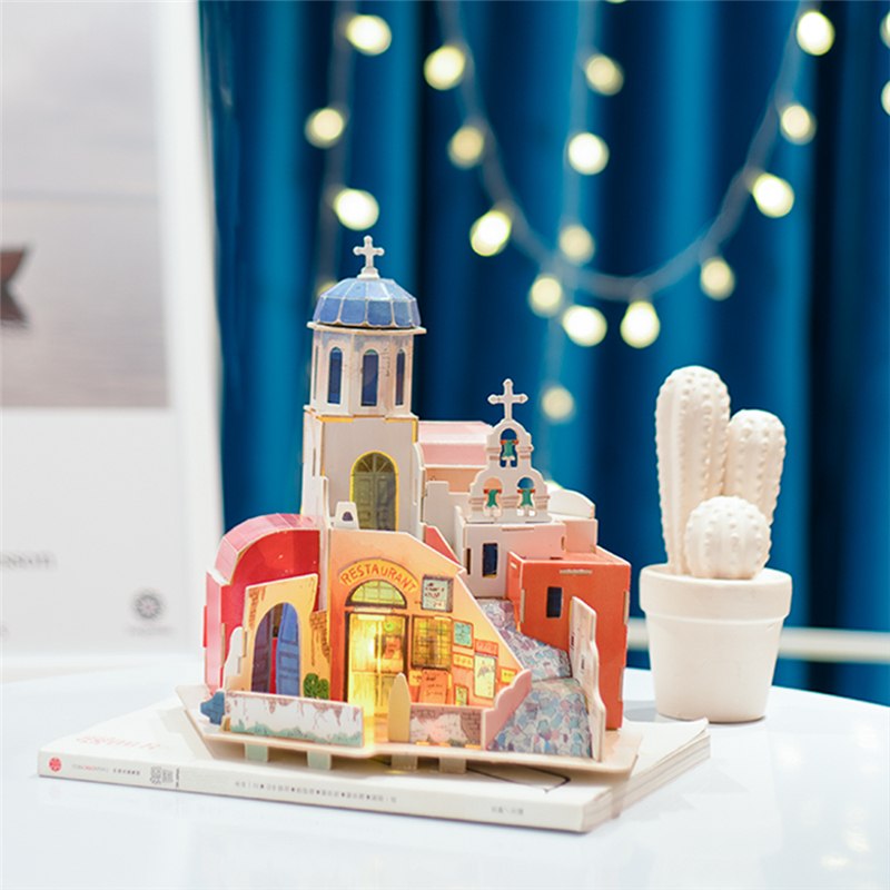 New DIY Aegean Sea Doll House with Led Light Miniature Wooden SJ403 by Woody Signs Co. - Handmade Crafted Unique Wooden Creative