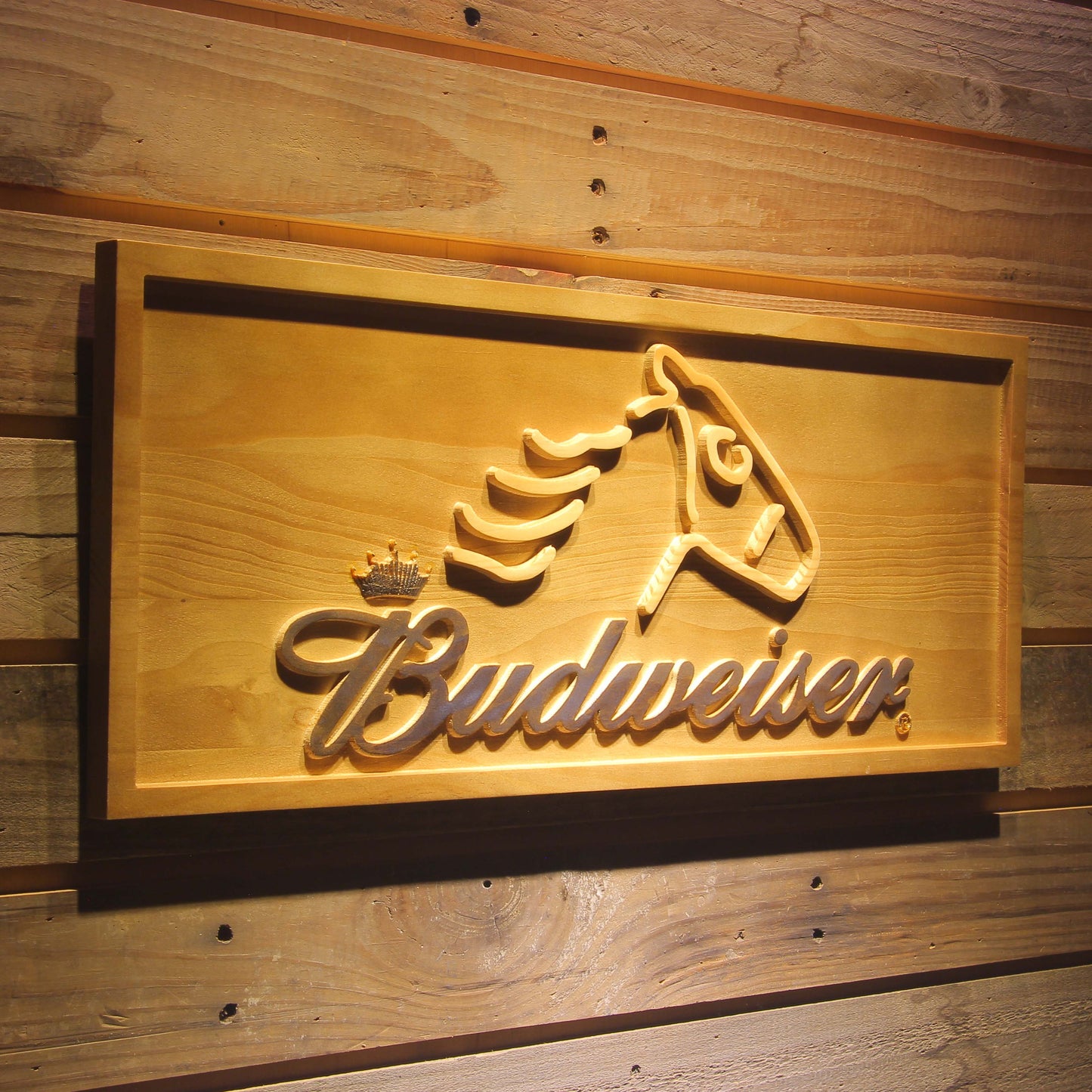 Budweiser Horse Head 3D Wooden Bar Signs by Woody Signs Co. - Handmade Crafted Unique Wooden Creative