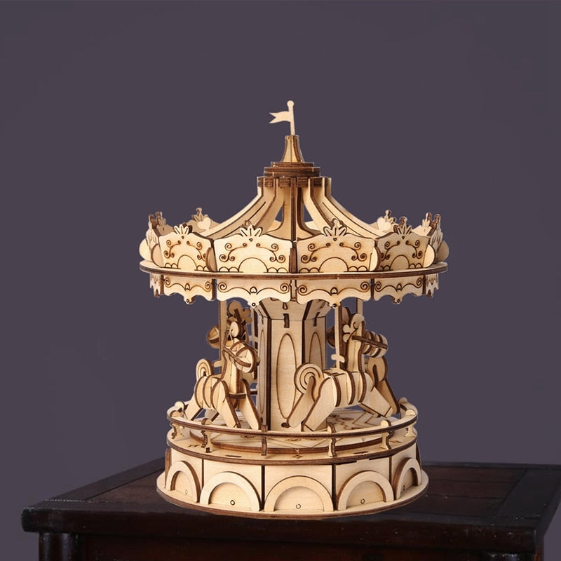 DIY 3D Wooden Merry-Go-Round Puzzle Game Gift for Kid Friend Nice Decor Popular TG404 by Woody Signs Co. - Handmade Crafted Unique Wooden Creative