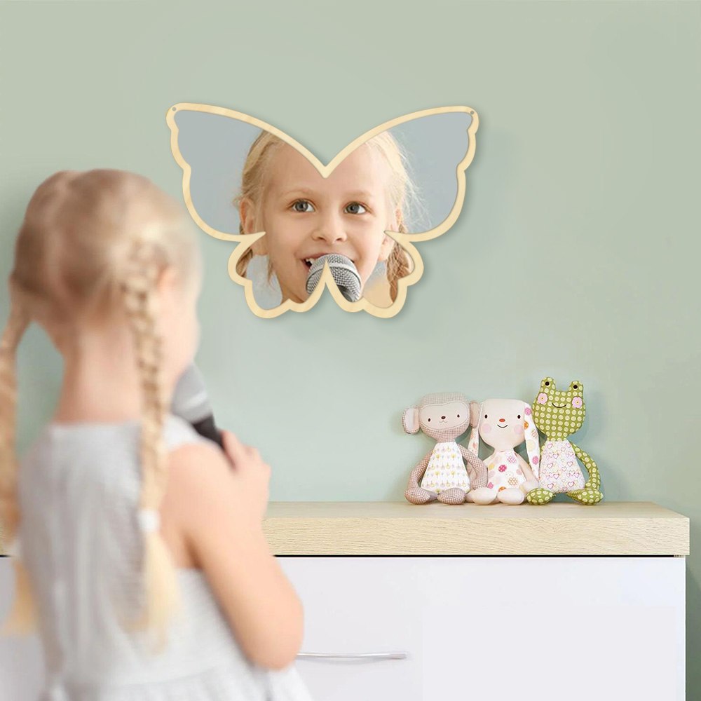 Big Wings Butterfly Wall Mirror Cartoon Creative Nordic Style Wooden Acrylic Safety Mirror for Baby Room Butterfly Decoration by Woody Signs Co. - Handmade Crafted Unique Wooden Creative