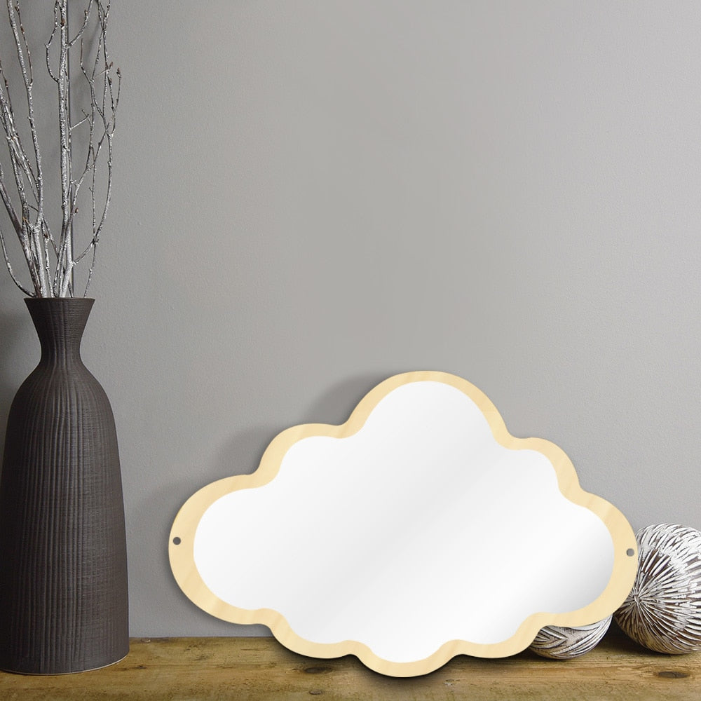 Wooden Engraved Acrylic Cloud Mirror Nursery Kids Room Decor Frameless Children Safety Wall Mirror Hanging Make-up Mirror by Woody Signs Co. - Handmade Crafted Unique Wooden Creative
