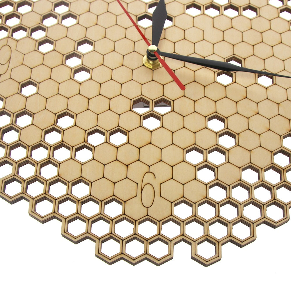 Honeycomb Wood Geometric Wall Clock Hexagon Minimalist Living Room Decor Hanging Natural Rustic Clock Bee Lovers Gift by Woody Signs Co. - Handmade Crafted Unique Wooden Creative
