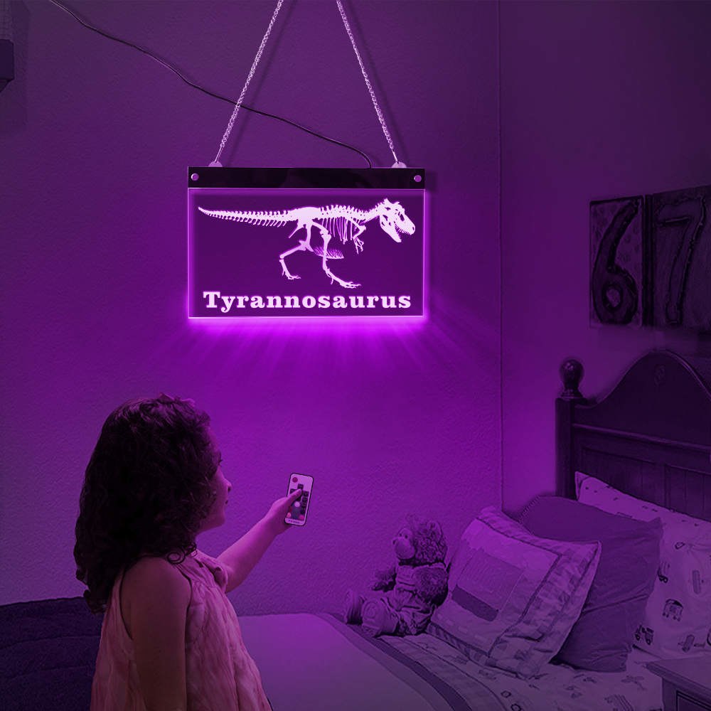 Tyrannosaurus Rex Skeleton LED Neon Sign Museum LED Lighting Wall Sign Dinosaur T-Rex Acrylic LED Edge Lighting Art by Woody Signs Co. - Handmade Crafted Unique Wooden Creative