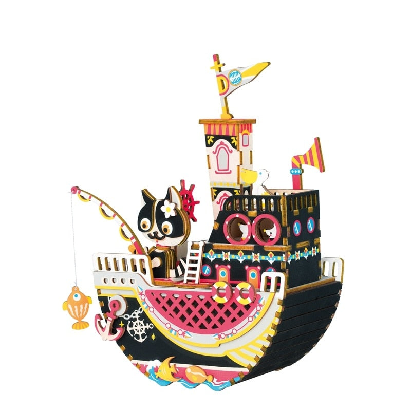 New Arrival DIY 3D Fishing Kitty Wooden Puzzle Game Assembly Moveable Music Box Toy Gift for Children Kids Adult AMD42 by Woody Signs Co. - Handmade Crafted Unique Wooden Creative