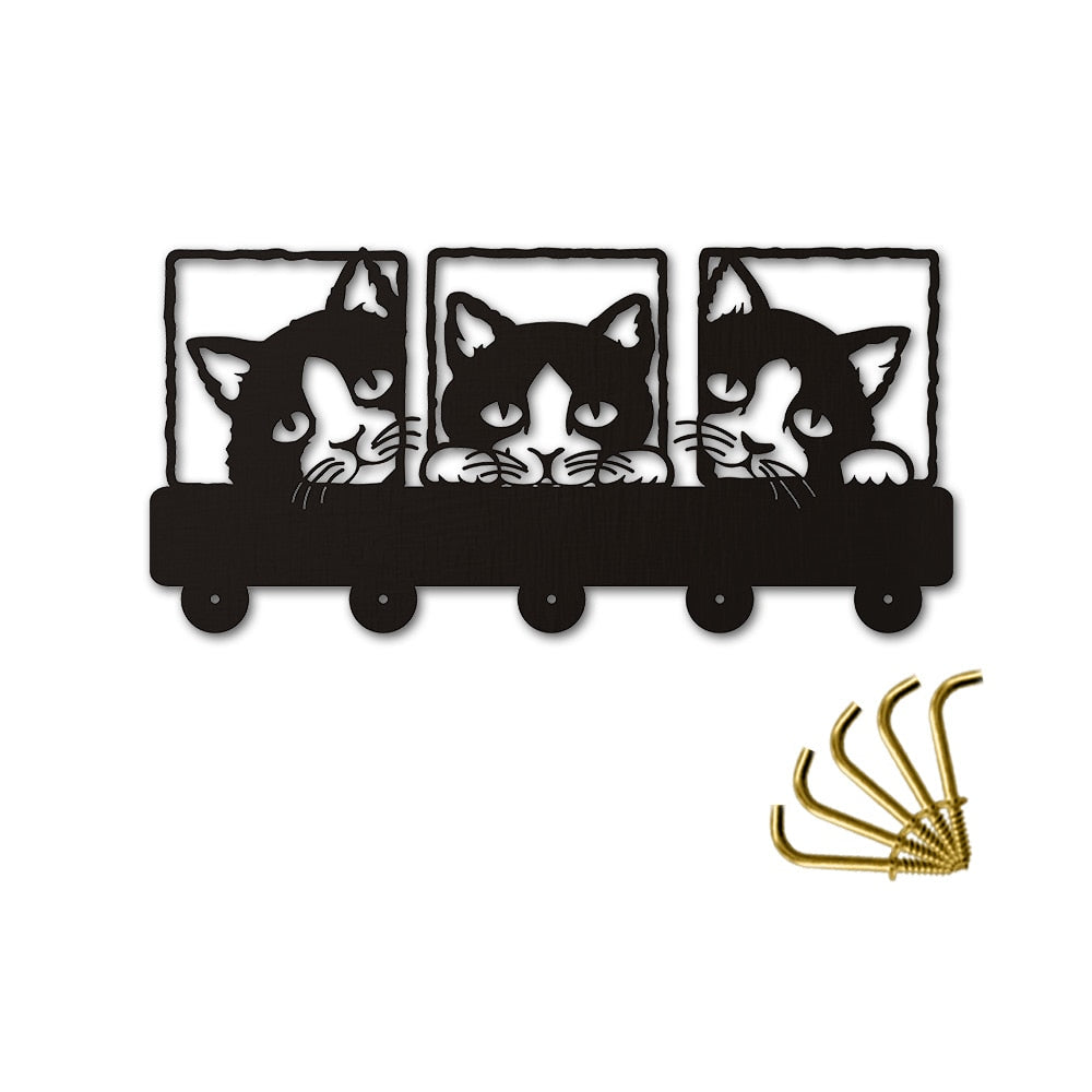 Peeping Cat 3D Hook Rails Triple With Lovley Cat Theme Clothing Hook Rack Hanger Decoration by Woody Signs Co. - Handmade Crafted Unique Wooden Creative