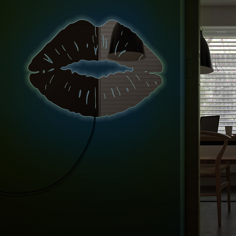 Sexy Hot Lip Luminous Wall Mirror For Girl Bedroom Kiss Lip Bite Frameless Acrylic Mirror With LED Backlight For Her by Woody Signs Co. - Handmade Crafted Unique Wooden Creative