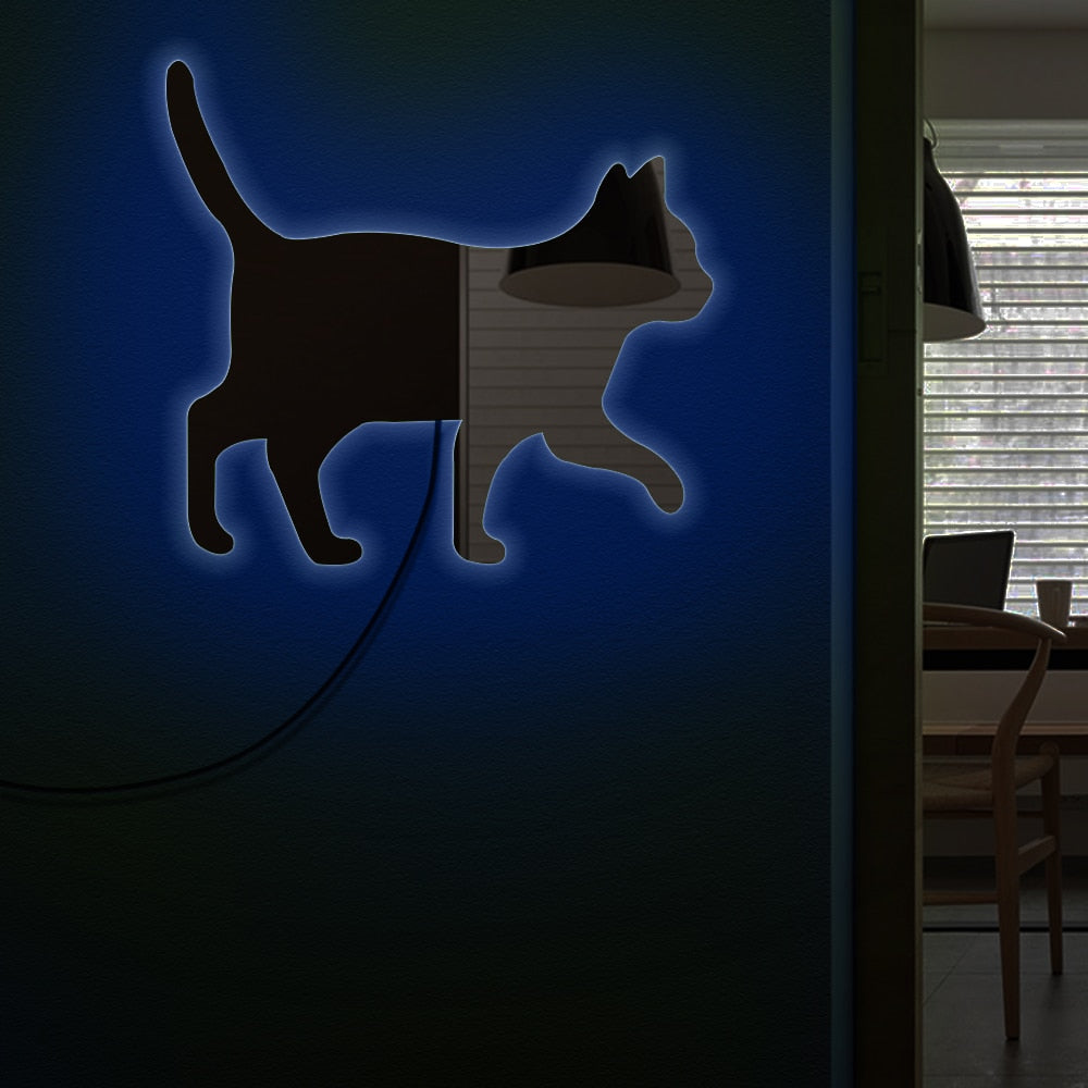 Cat Walking On The Wall Mirror Girl Room Makeup Wall Mirror Kitten Cat Moder Design Mirror With LED Light by Woody Signs Co. - Handmade Crafted Unique Wooden Creative