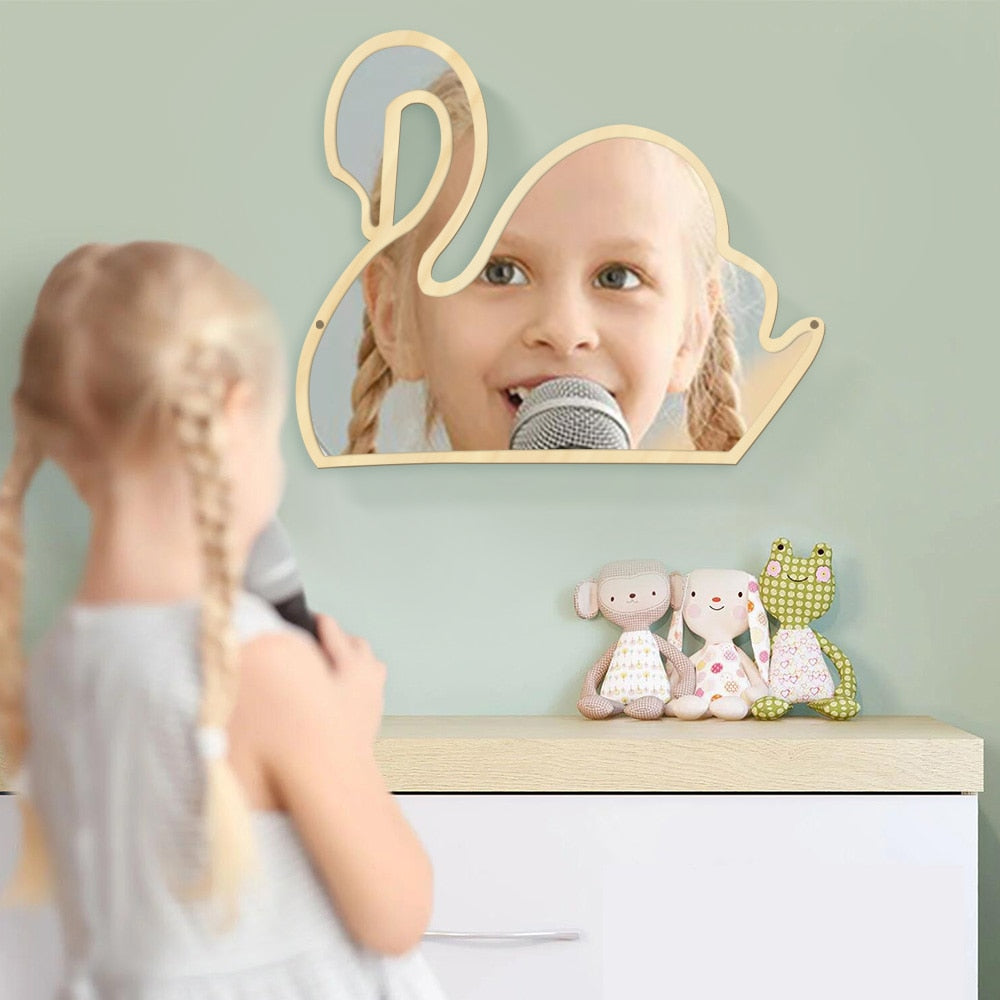 Magical Children Mirror Sleeping Swan Wood and Acrylic Make-up Mirror Baby Kids Girl Room Swan Princess Wall Mirror by Woody Signs Co. - Handmade Crafted Unique Wooden Creative