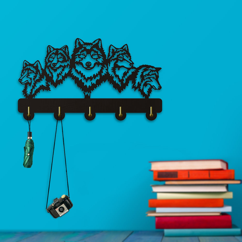 Wildlife Wolf Wall Hanger Wolf Family Clothes Wall Hooks Coat Rack Keys Holder Organizer Hook by Woody Signs Co. - Handmade Crafted Unique Wooden Creative