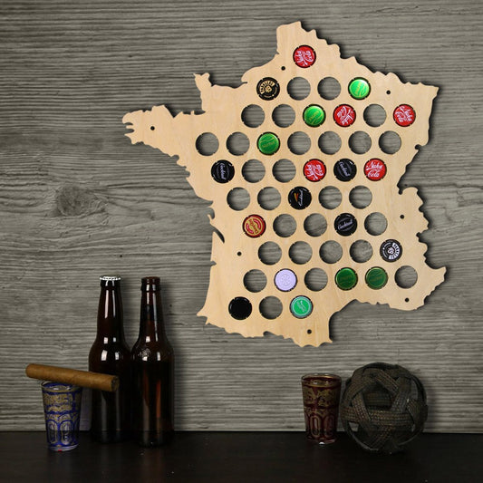 Bottle  Caps Map of France Creative Laser Engraved Wood Maps  For Cap Collector ative by Woody Signs Co. - Handmade Crafted Unique Wooden Creative