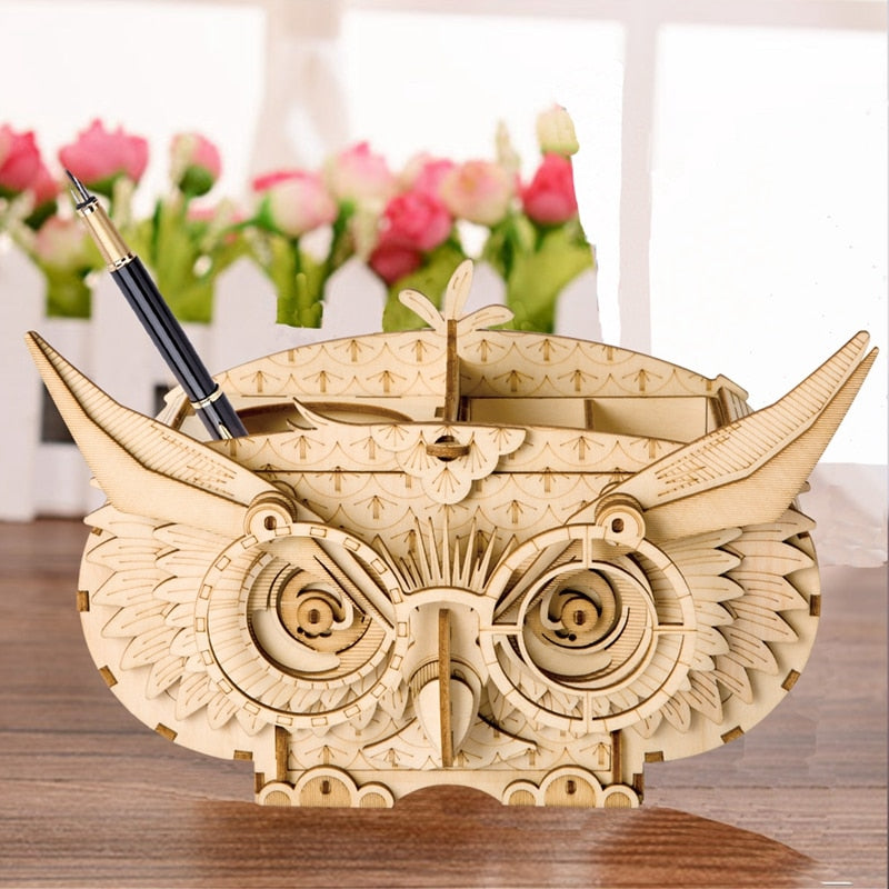 DIY 3D Wooden Owl Puzzle Game Gift&Penholder&Storage Box for  Kid Friend  Popular  TG405 by Woody Signs Co. - Handmade Crafted Unique Wooden Creative