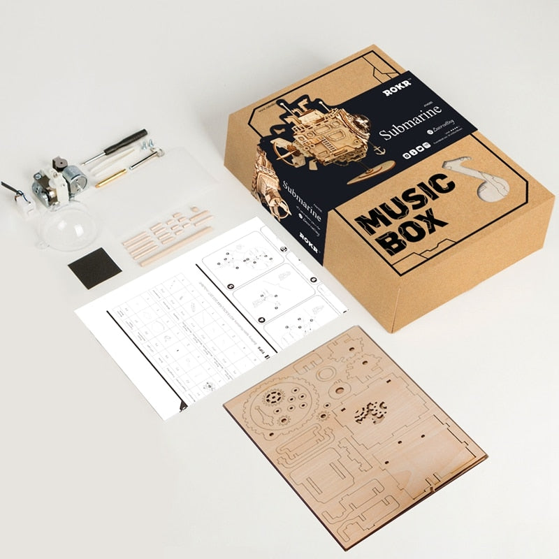 Creative DIY 3D Steampunk Submarine Wooden Puzzle Game Assembly Music Box Toy Gift for Children Teens Adult AM680 by Woody Signs Co. - Handmade Crafted Unique Wooden Creative