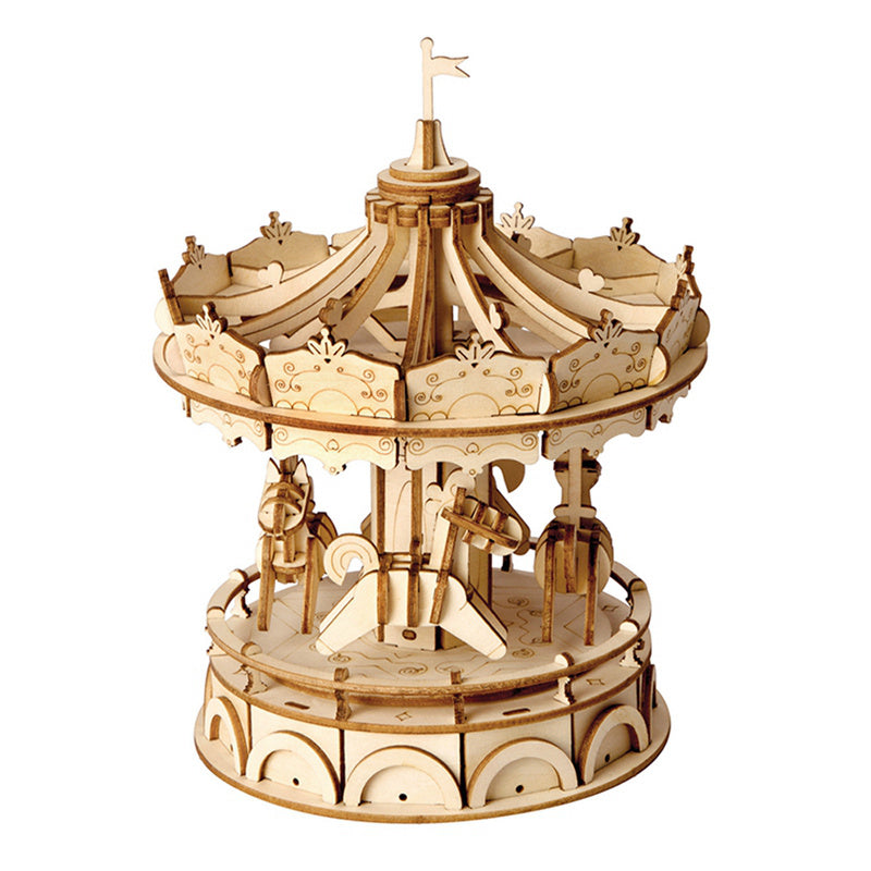 DIY 3D Wooden Merry-Go-Round Puzzle Game Gift for Kid Friend Nice Decor Popular TG404 by Woody Signs Co. - Handmade Crafted Unique Wooden Creative
