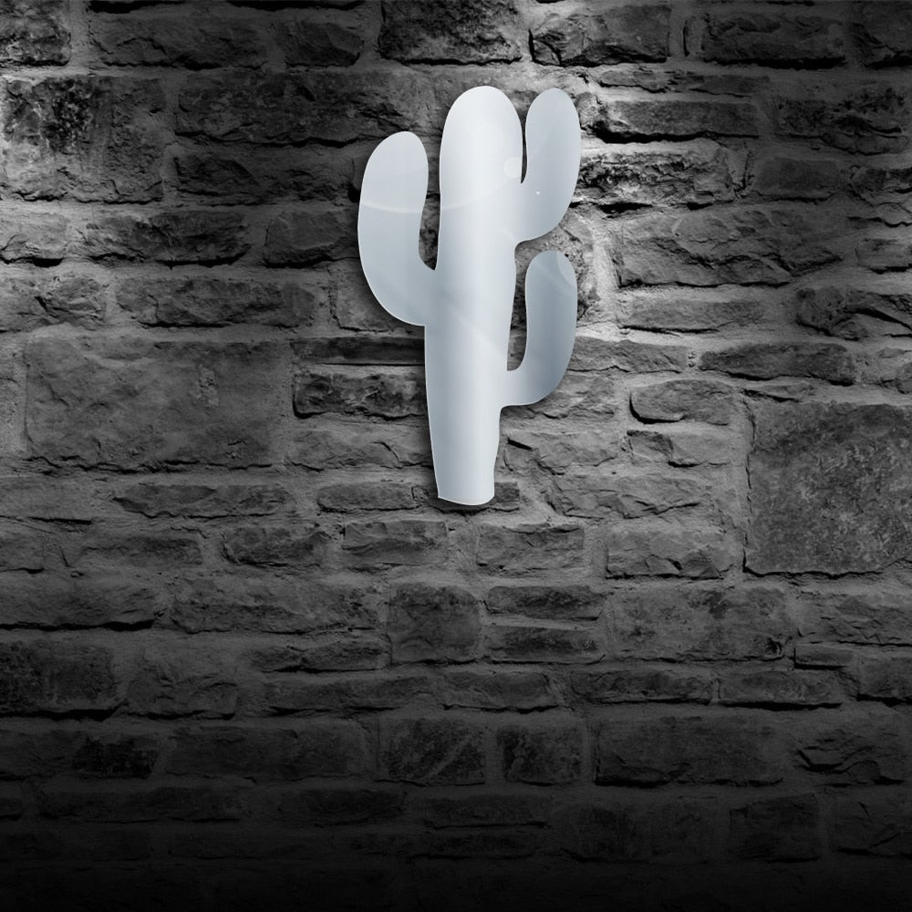 Cactus Modern Desert Decor Hanging Wall Mirror With LED Backlight Cacti Plant LED Lighting Indoors Makeup Mirror Glow in Dark by Woody Signs Co. - Handmade Crafted Unique Wooden Creative