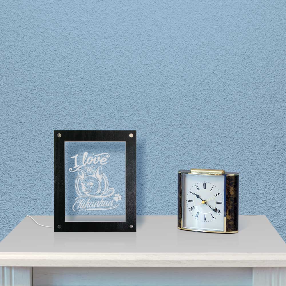 I Love My Chihuahua Puppy Dog Lighting Text Photo Frame  Luminous LED Picture Frame Mood Light For Chihuahua Owners by Woody Signs Co. - Handmade Crafted Unique Wooden Creative