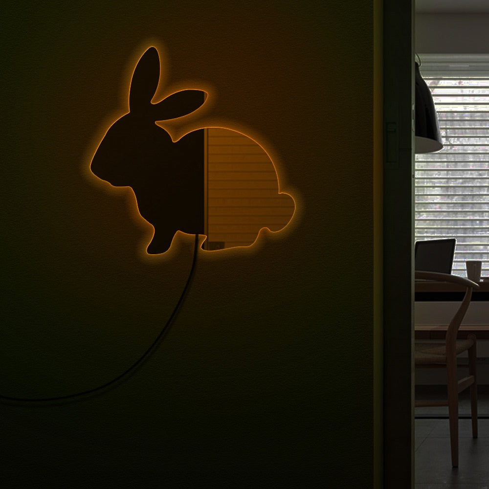 Modern Baby Room Bunny Wall Mirror Woodland Animal Makeup Mirror With LED Lights Rabbit Illuminated Acrylic Mirror by Woody Signs Co. - Handmade Crafted Unique Wooden Creative