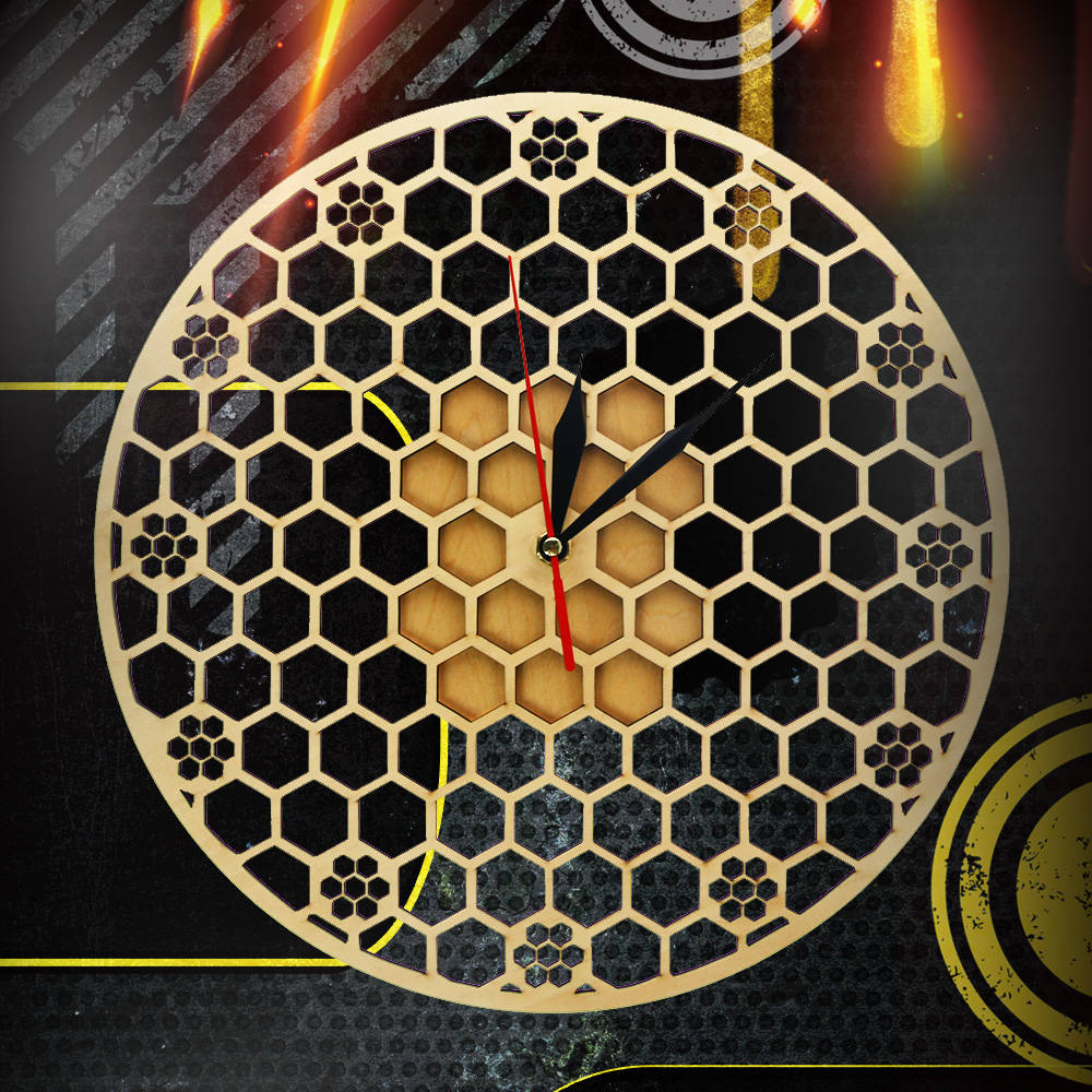 Hexagon Wooden Wall Clock Honeycomb Sacred Geometry Comb Modern Mandala Clock Watch Bee Lover Keeper Room Deco Gift Silent Sweep by Woody Signs Co. - Handmade Crafted Unique Wooden Creative