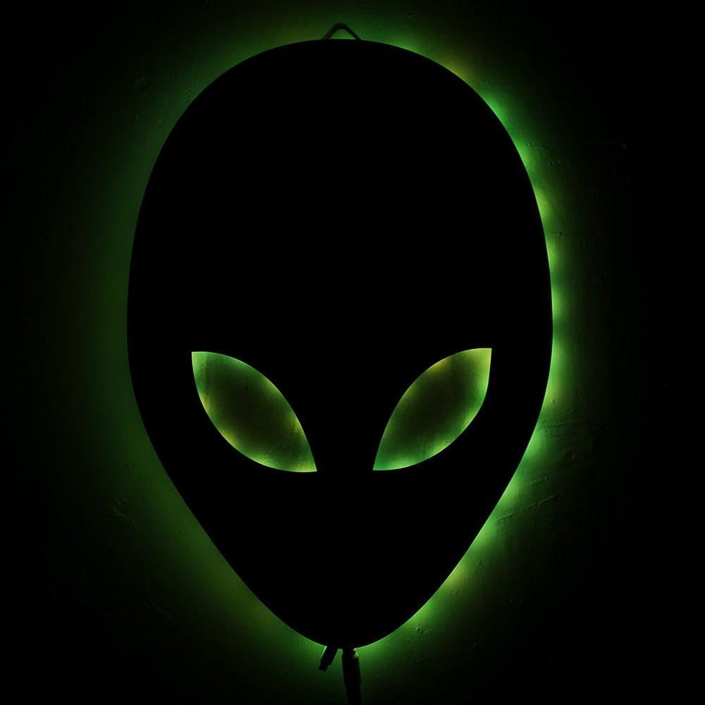 Alien Head Wall Mirror Modern Design Martians Mirror With LED Backlight Saucer Man Hanging Acrylic Mirror by Woody Signs Co. - Handmade Crafted Unique Wooden Creative