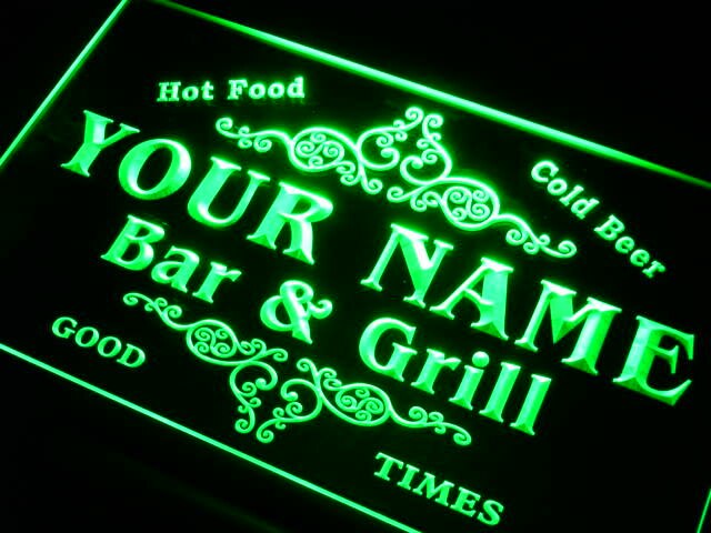 u Name Custom Family Bar & Grill Home Gift Neon Light Signs with On/Off Switch 7 Colors 4 Sizes by Woody Signs Co. - Handmade Crafted Unique Wooden Creative