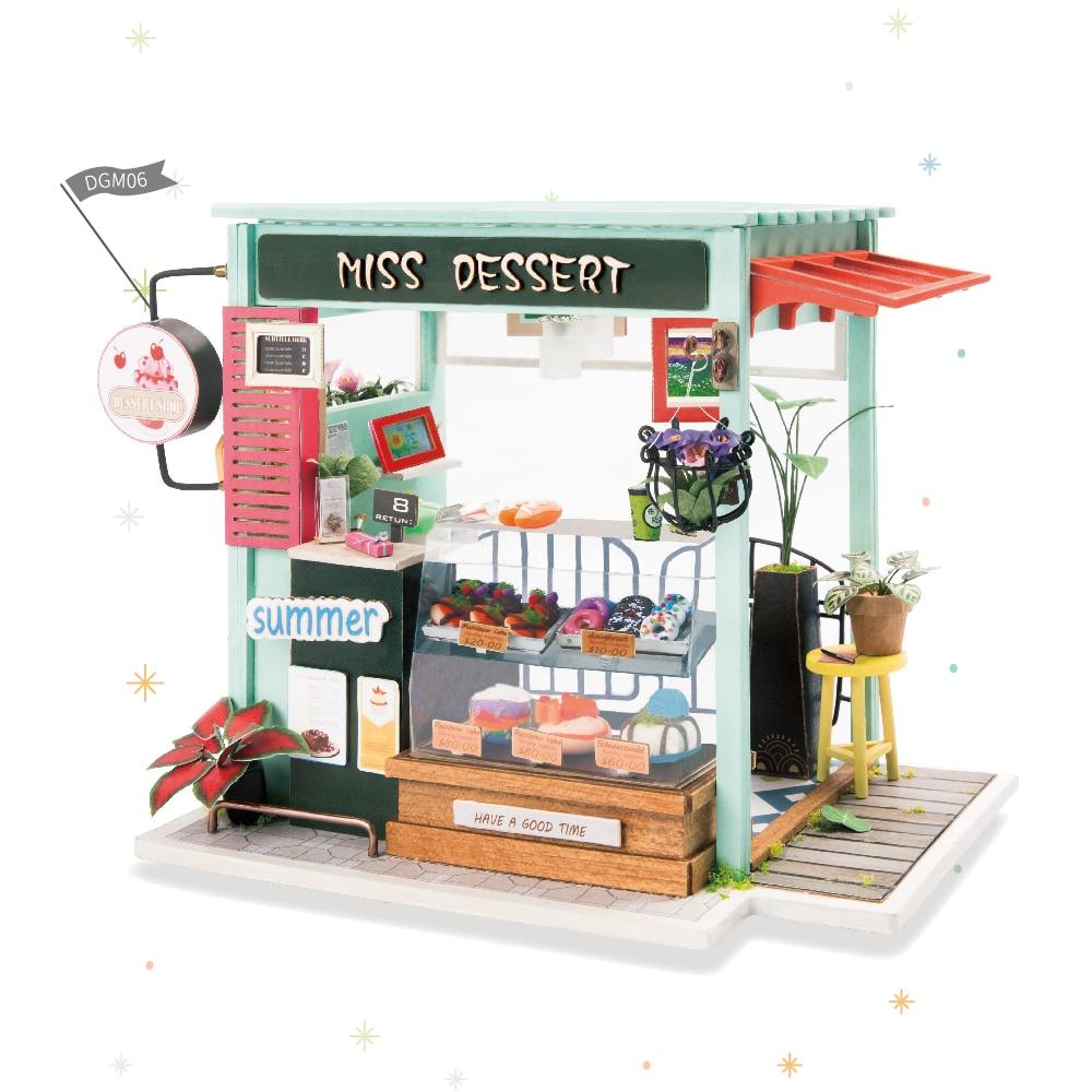 DIY Ice Cream Station with Furniture Miniature Wooden Doll House Model DGM06 by Woody Signs Co. - Handmade Crafted Unique Wooden Creative