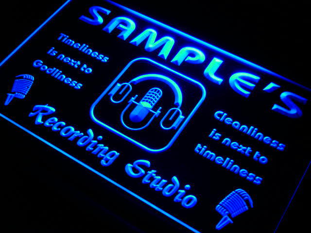 qm Name Custom Recording Studio Microphone Neon Light Light Signs by Woody Signs Co. - Handmade Crafted Unique Wooden Creative