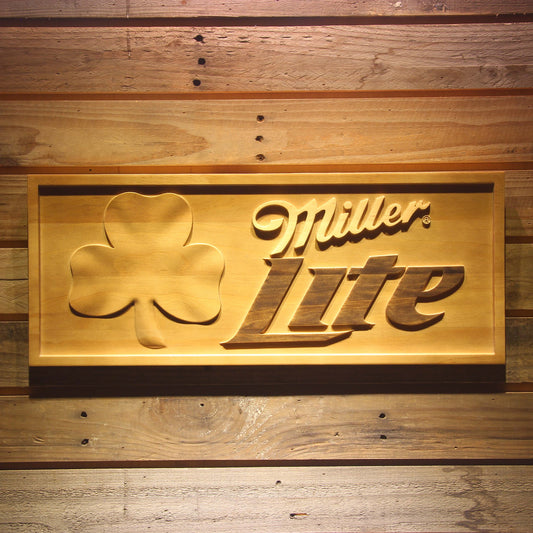 Miller Light Shamrock  3D Wooden Bar Signs by Woody Signs Co. - Handmade Crafted Unique Wooden Creative