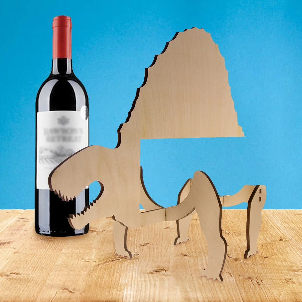 Wooden Dinosaur Rack Dimetroden Bottle Holder Modern Storage Minimalist Novelty Gift Idea For Lover by Woody Signs Co. - Handmade Crafted Unique Wooden Creative