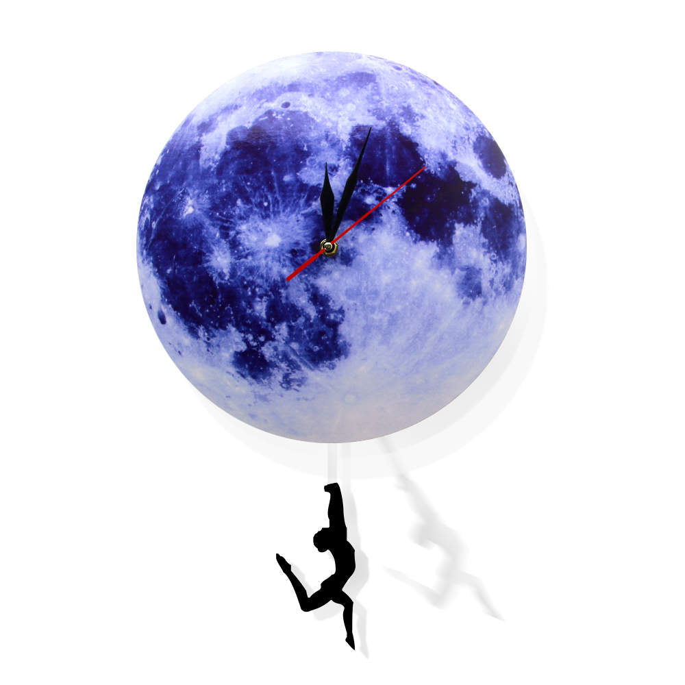 Blue Moon Swinging Pendulum Clock Astronomy Funny Wall Clock Lunar Blue Moon Clock with Swinging Silhouette Pendulum by Woody Signs Co. - Handmade Crafted Unique Wooden Creative
