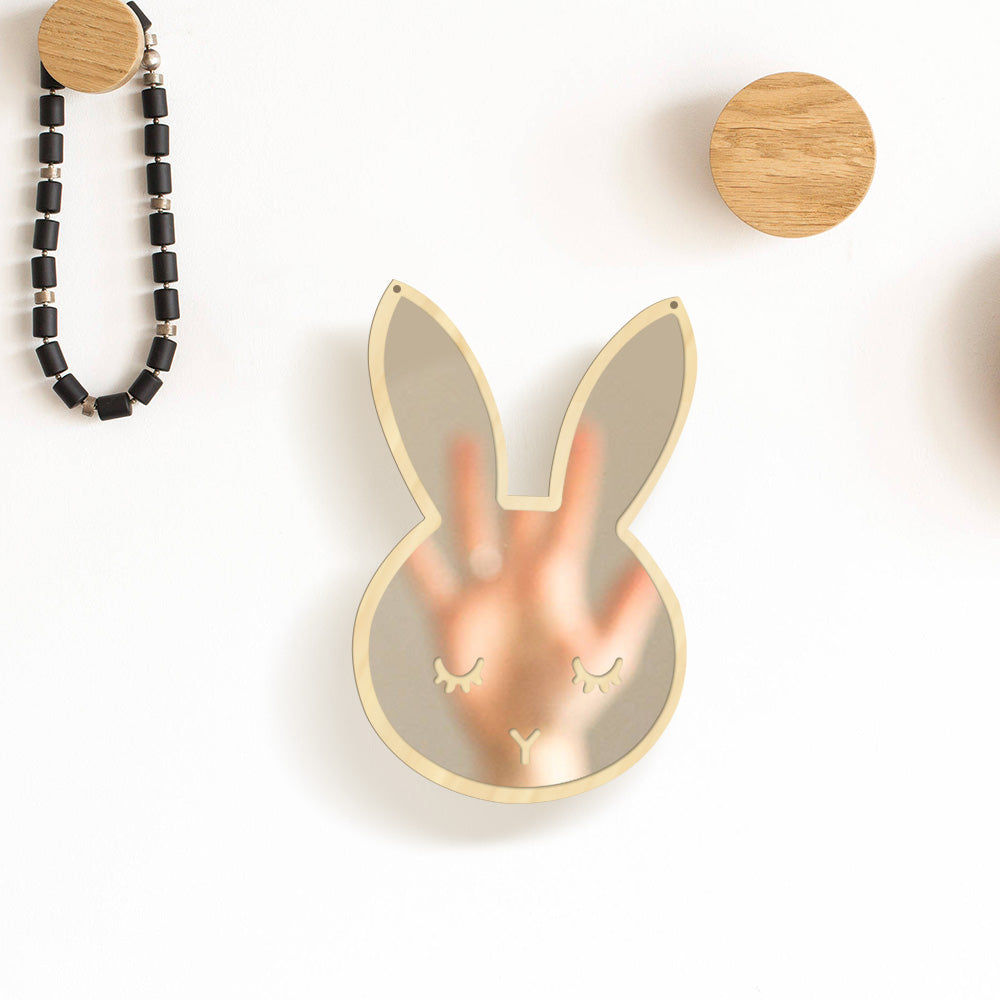 Bunny Sleepy Eyes Makeup Mirror Baby Kids Room Nursery Cute Animal Sleeping Rabbit Wood & Acrylic Safety Wall Mirror by Woody Signs Co. - Handmade Crafted Unique Wooden Creative
