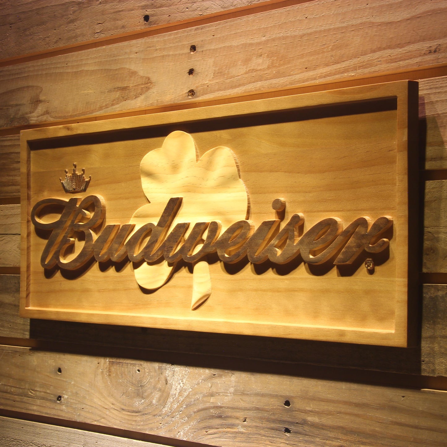 Budwesier Shamrock 3D Wooden Bar Signs by Woody Signs Co. - Handmade Crafted Unique Wooden Creative