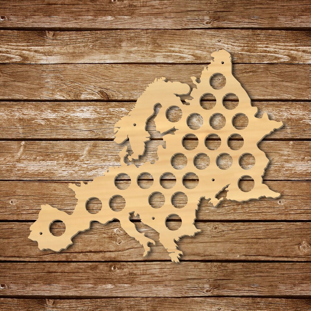 Pub Bar Wooden Wall Sign Bottle Cap Display Holder European Cap Map Wood Craft Artwork For Bottle Cap Collector by Woody Signs Co. - Handmade Crafted Unique Wooden Creative