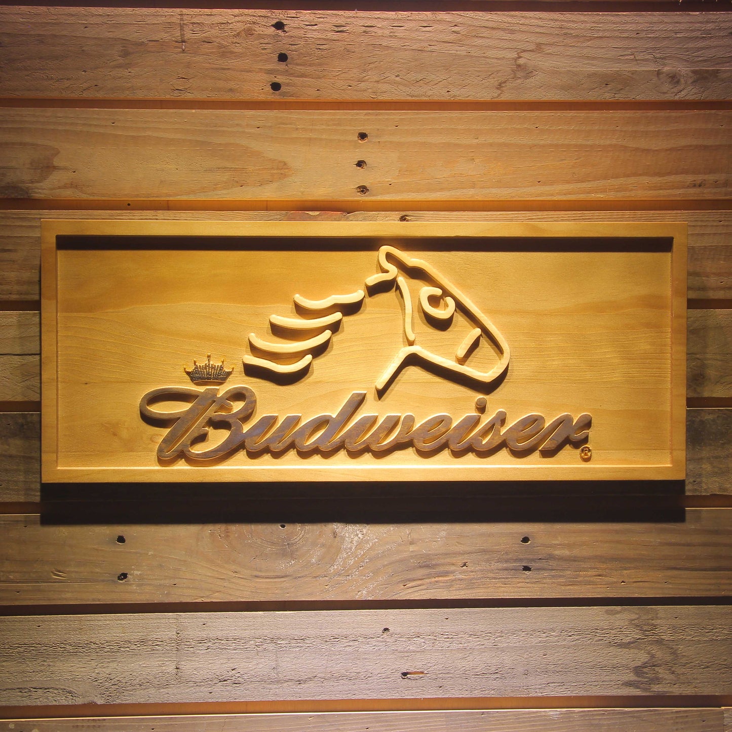 Budweiser Horse Head 3D Wooden Bar Signs by Woody Signs Co. - Handmade Crafted Unique Wooden Creative